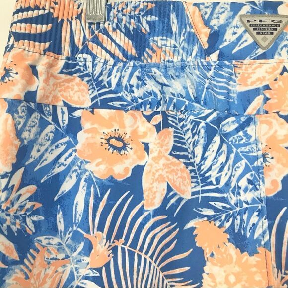 Columbia PFG Tidal Wave Blue Peach Tropical Floral Print Pull On Quick Dry Short - Picture 4 of 11